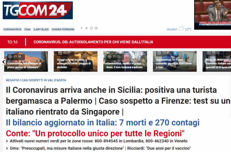 【疫情更新】截止2月23号10时，意大利累计确诊89例新冠肺炎患者，死亡2例，封城11座！